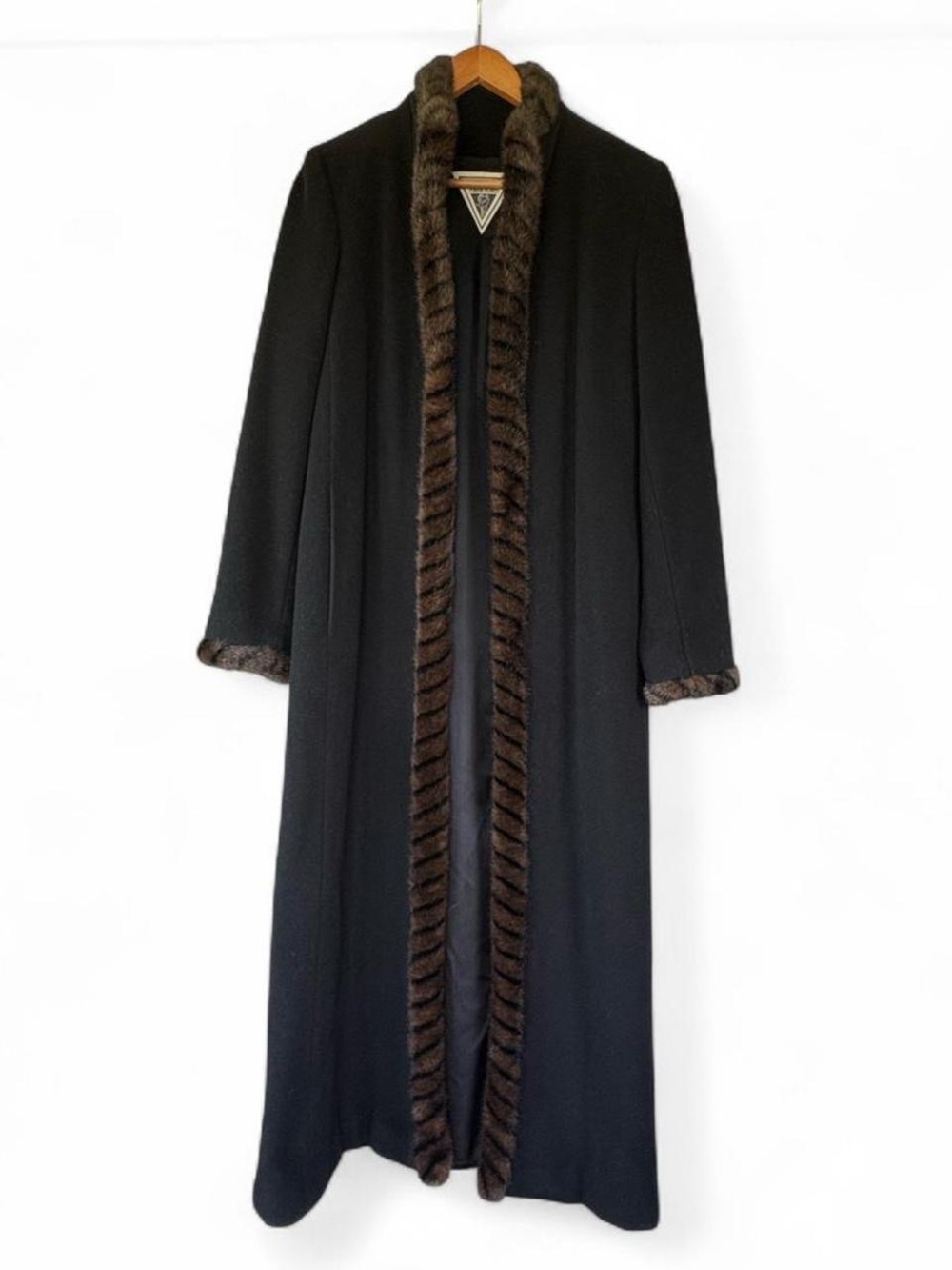 Marvin Richards Black Long Robe with Brown Fur Trim